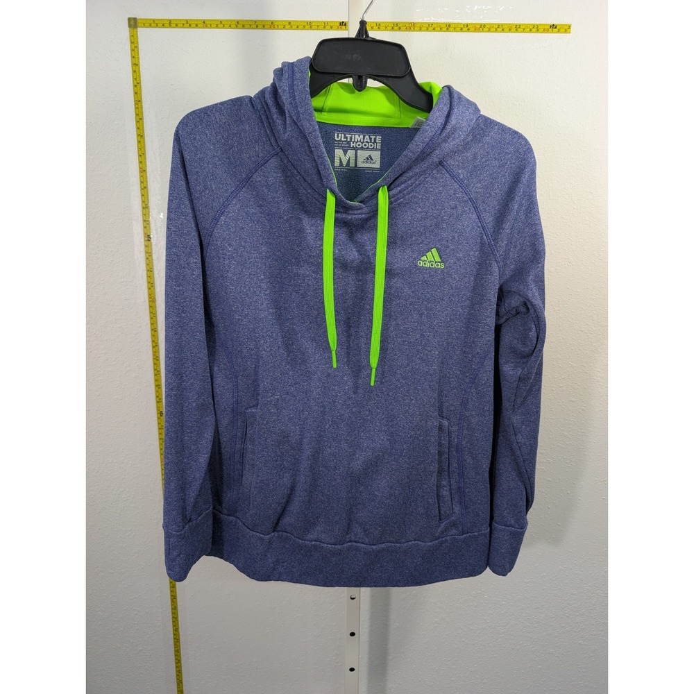 Adidas Ultimate Hoodie Kids Medium Blue Heather Neon Green Pullover Sweatshirt